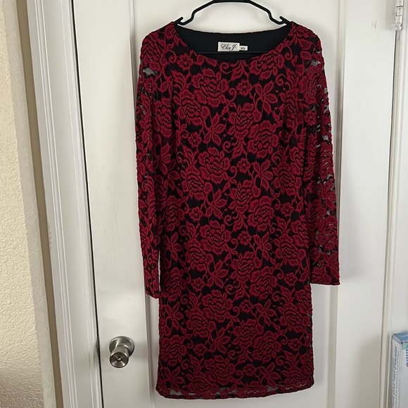 Eliza J Dresses & Skirts - Eliza J black dress with red floral pattern